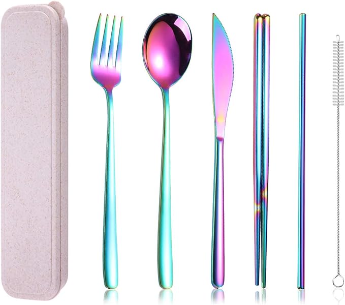 AARAINBOW 6 Pieces 18/8 Stainless Steel Flatware Set Portable Reusable Cutlery by AARAINBOW