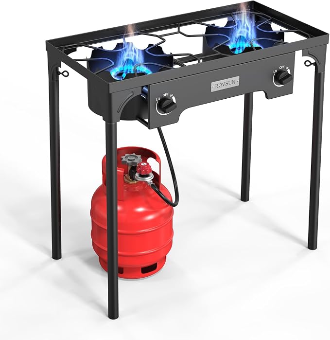 ROVSUN 2 Burner Outdoor Propane Gas Stove 150, 000 BTU High Pressure Stand by ROVSUN