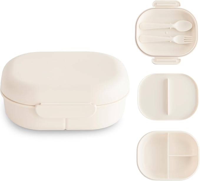 mushie Kids Bento Lunch Box | 3-Compartment & Removable Divider + Fork & Spoon by mushie