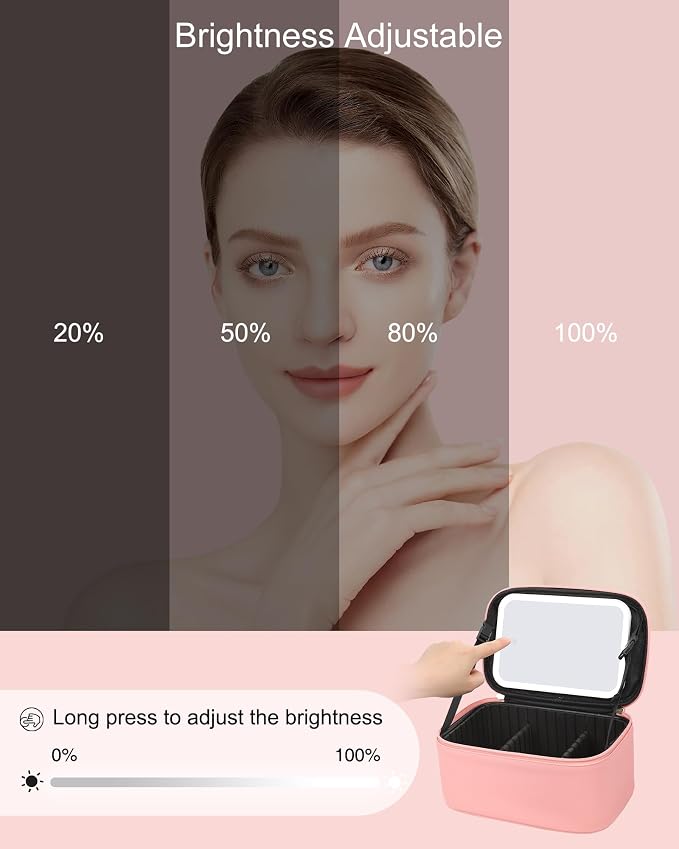 Makeup Bag With LED Mirror, Travel Makeup Bag With 3 Color Setting Light Up - Image 3