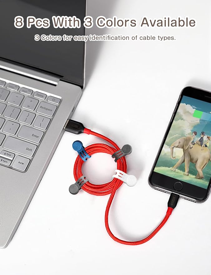 Kanemc 8 Pack Magnetic Twist Ties, Silicone Magnet Cable Tie Reusable Cord Strap - Image 2