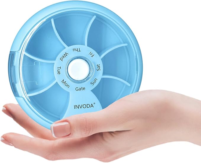 INVODA Weekly Pill Organizer 7 Compartment Rotating Pill Box - Image 9