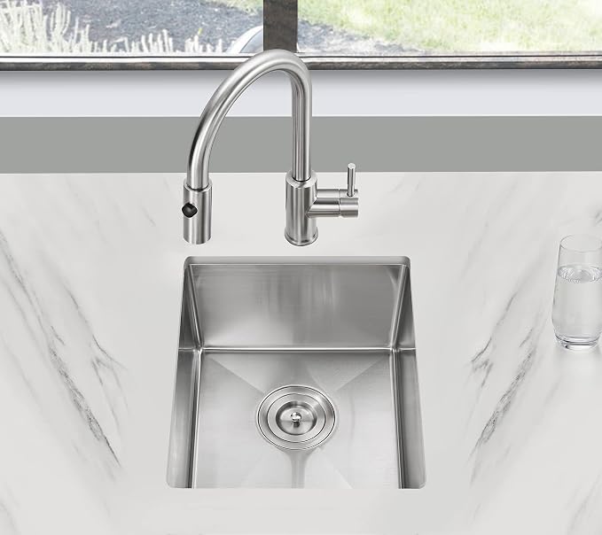 POPFLY 15x17 Inch Undermount Bar Prep Sink, 15” Undermount Rectangle Kitchen - Image 2