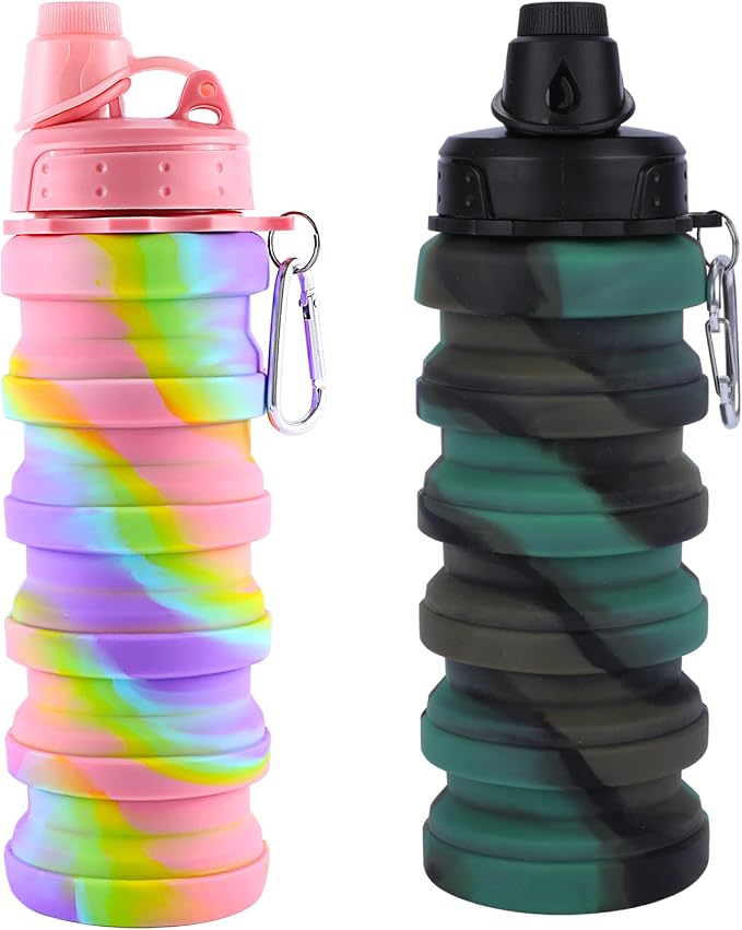 Collapsible Water Bottle for Adults, Reusable Silicone Foldable Water Bottles by MAKERSLAND