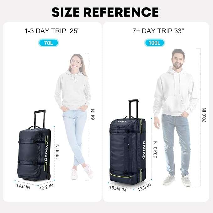 Gonex Rolling Duffle Bag with Wheels, 100L Water Repellent Large Wheeled Travel - Image 2