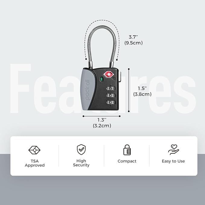 pack all TSA Approved Cable Luggage Locks, 3 Digit Combination Padlocks - Image 2