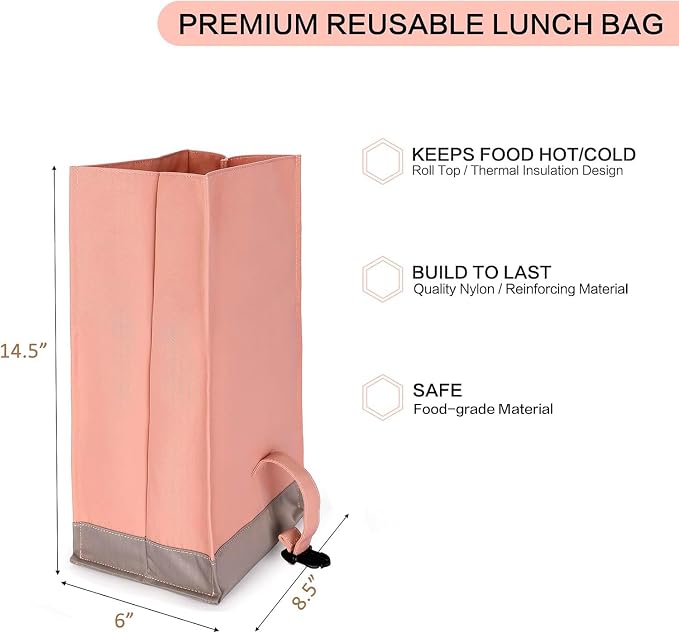 SUNNY BIRD Insulated Lunch Bag Pink Lunch Box Small Cooler Bag - Image 5
