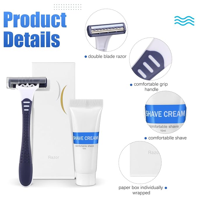 Hushee Shave Kit Bulk Travel Shaving Cream Disposable Twin Blade Razors and - Image 3