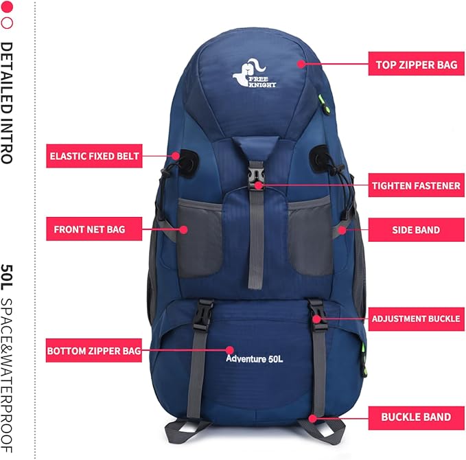 Bseash 50L Hiking Backpack, Water Resistant Lightweight Outdoor Sport Daypack - Image 8