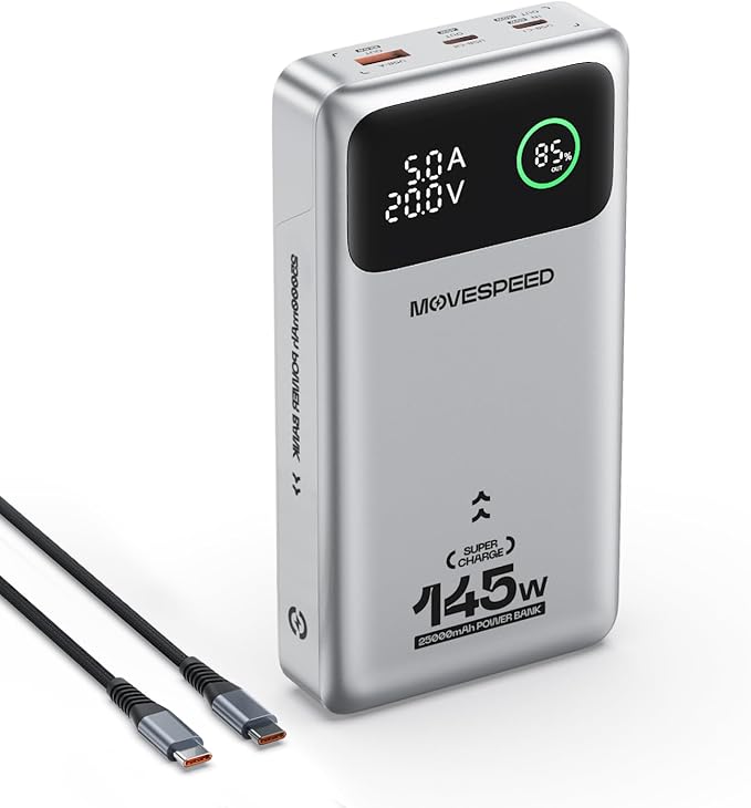 MOVE SPEED 145W Laptop Power Bank, PD 3.1 25, 000mAh Fast Charging Portable by MOVESPEED