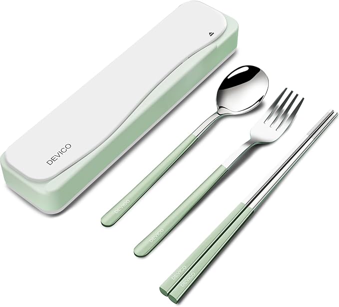 DEVICO Travel Utensils, 18/8 Stainless Steel 4pcs Cutlery Set Portable Camp by DEVICO
