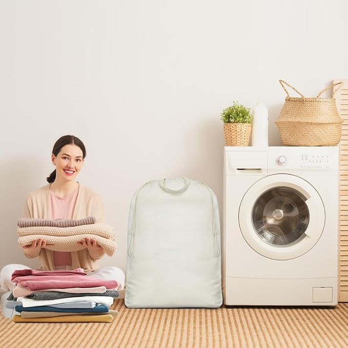 2 Pcs Canvas Laundry Bags with Carrying Handles & Drawstring Closure, - Image 6