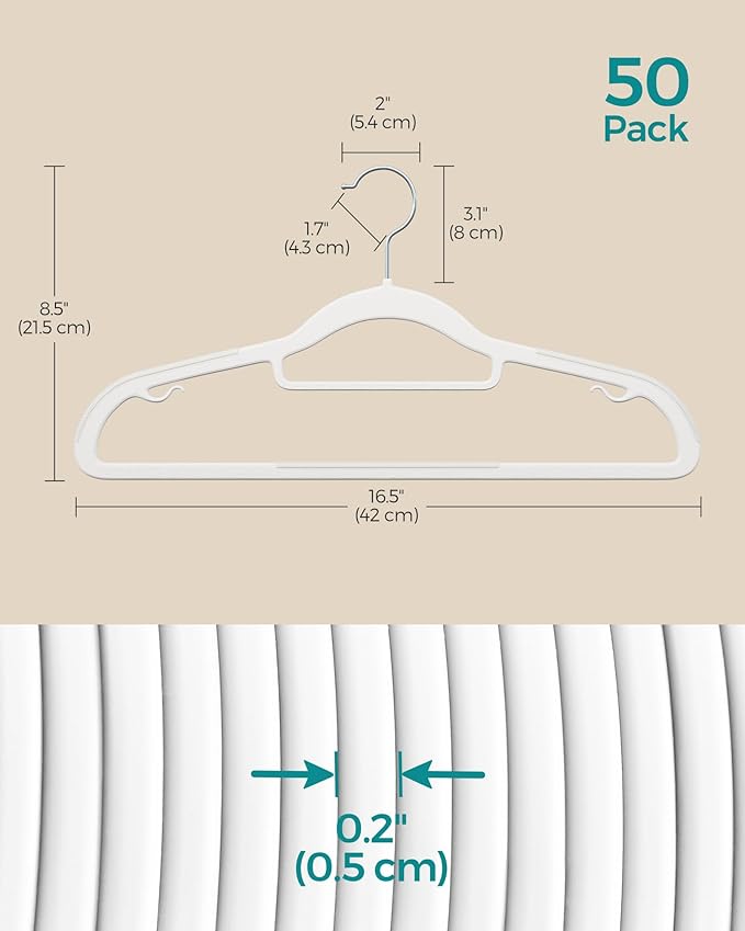 SONGMICS Pack of 50 Coat Hangers, Space-Saving Plastic Clothes Hangers - Image 6
