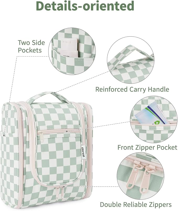 Narwey Small Checkered Hanging Travel Toiletry Bag - Image 7