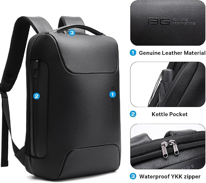 BANGE Genuine Leather Laptop Backpack Fits 15.6 Inch, Anti Theft Business Back - Image 7