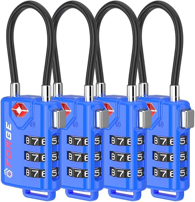 Bright Colors, TSA Approved Luggage Locks 4 Pack, Re-settable Combination by Forge
