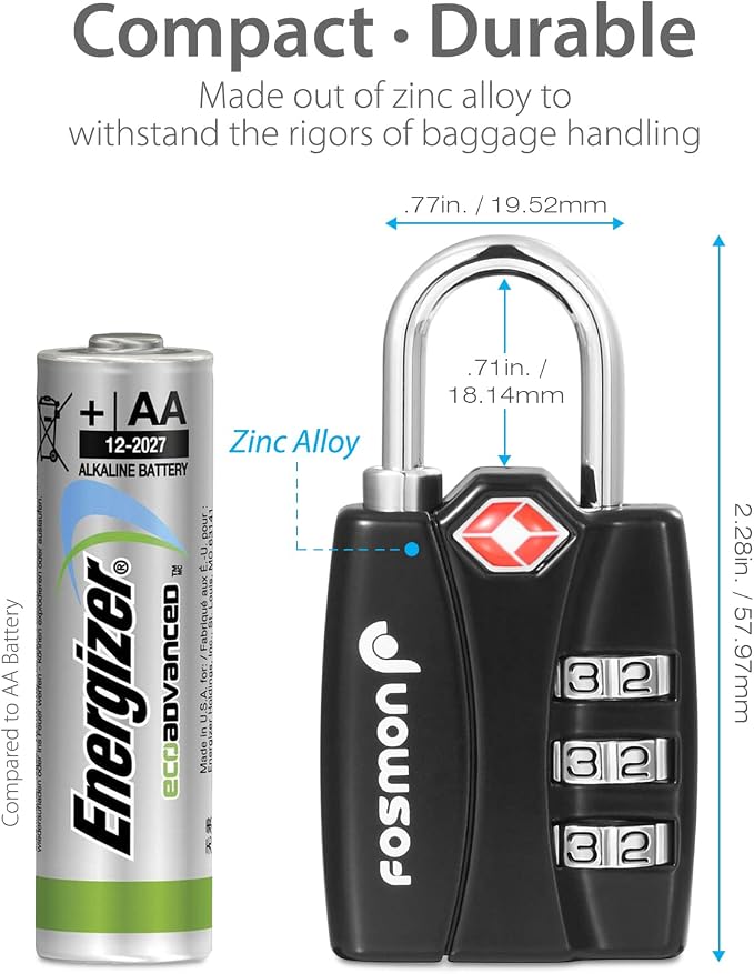 TSA Accepted Luggage Locks, Fosmon Open Alert Indicator 3 Digit Combination - Image 8