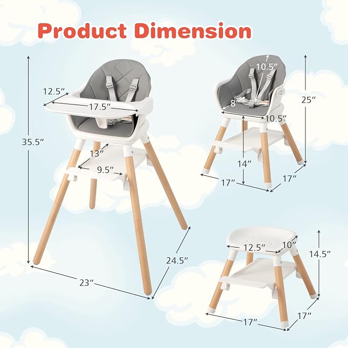 HONEY JOY Baby High Chair, 6 In 1 Convertible Wooden Highchair - Image 8