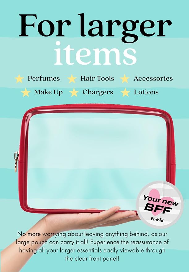 Clear Makeup Bag Zipper Pouch, Transparent Cosmetic Case Organizer, TSA - Image 3