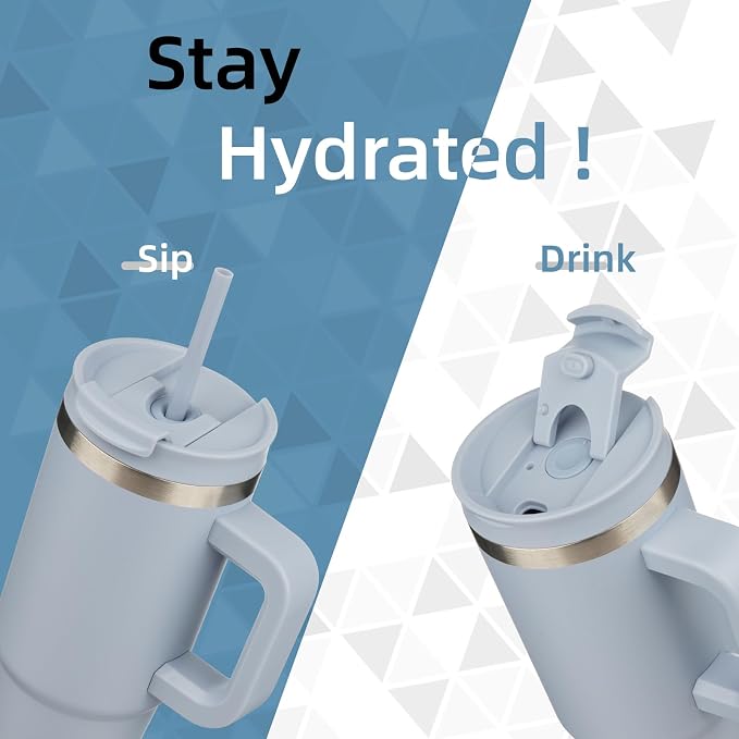 40 oz Tumbler with Handle and 2 Straws, 2 in 1 Lid Insulated Water Bottle - Image 2