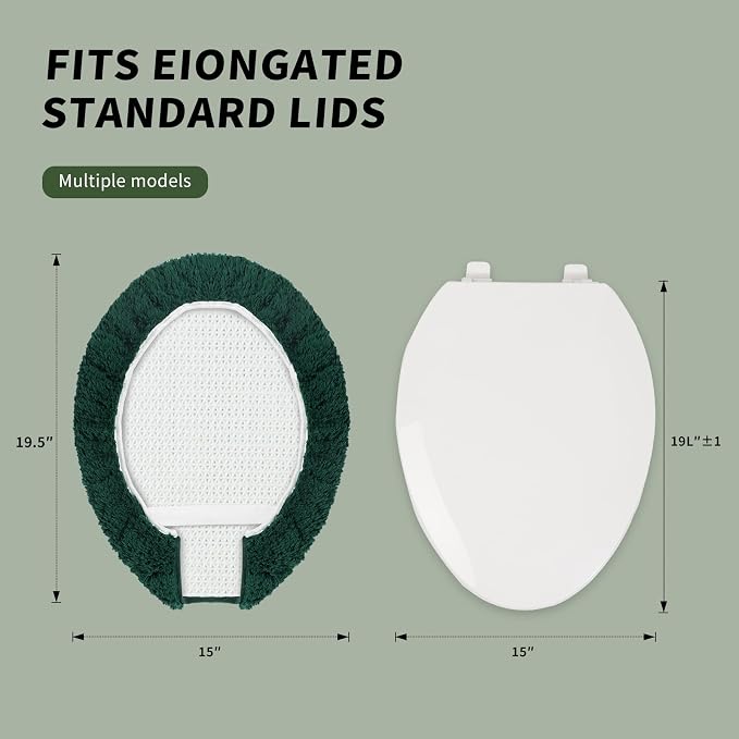 Microfiber Elongated Toilet Seat Cover 19.5"x 15" Machine Washable Solid Toilet - Image 2