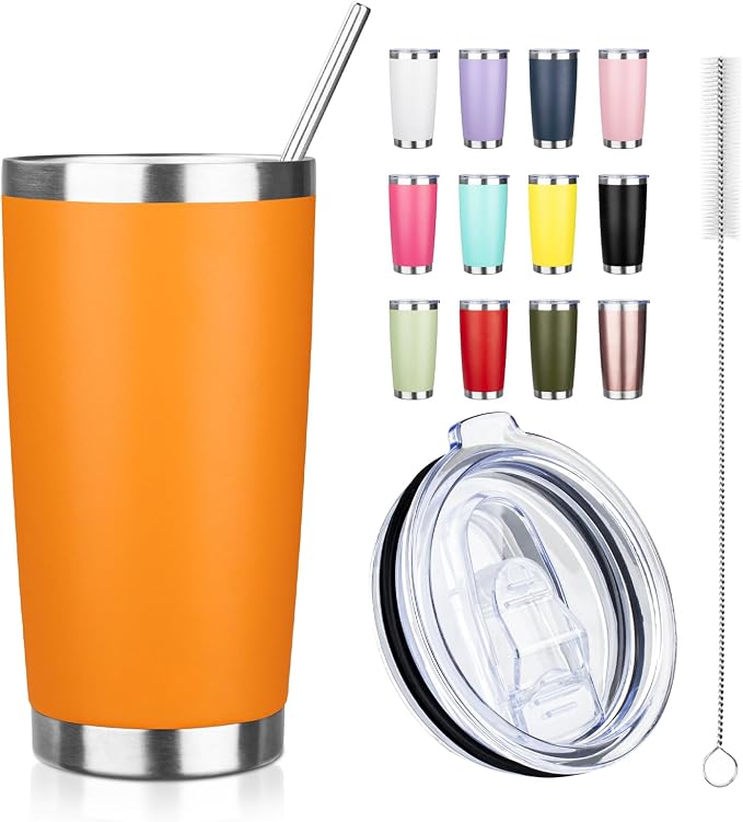 20oz Tumbler with Straw and Brush, Stainless Steel Vacuum Insulated tumbler by Unknown