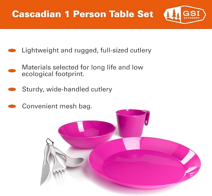 GSI Outdoors Cascadian 1 Person Table Set I 6-Piece Camping, Backpacking Mess - Image 2