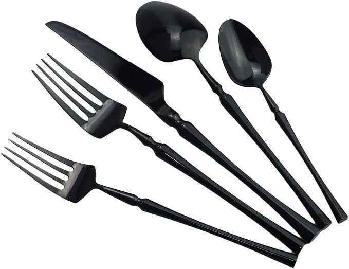Gugrida 20 piece Black Flatware Set 304 Stainless Steel Fork Spoon Cutlery - Image 3