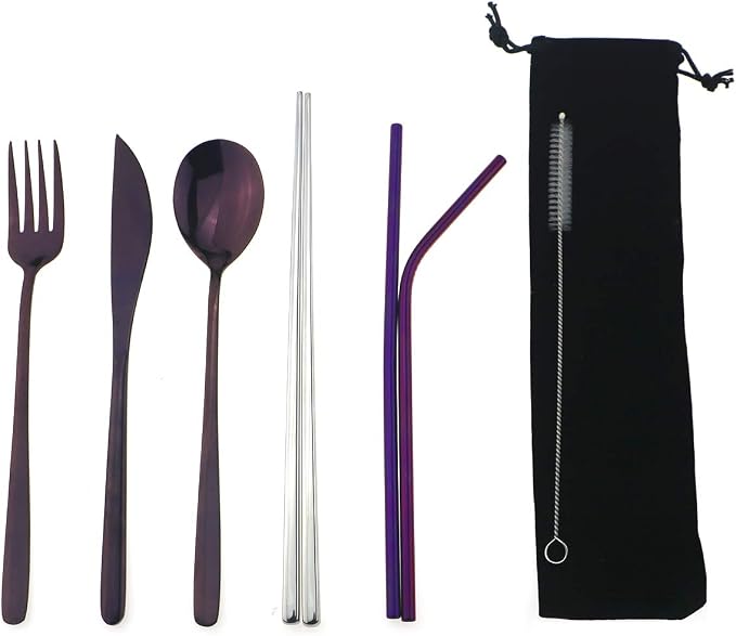 7 Pcs Portable Flatware Set, 304 Stainless Steel Cutlery Set Travel Utensils Set by Uniturcky