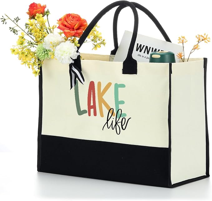 Lake Life Tote Bag for Women Waterproof Personalized Beach Bag Canvas Bag Funny - Image 2