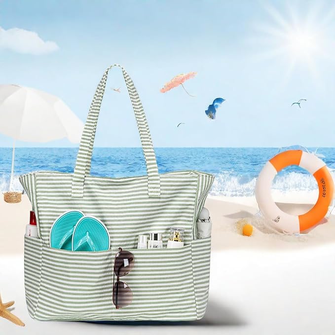 LEDAOU Large Beach Tote Bag Women Waterproof Sandproof Zipper Beach Tote Bag - Image 3