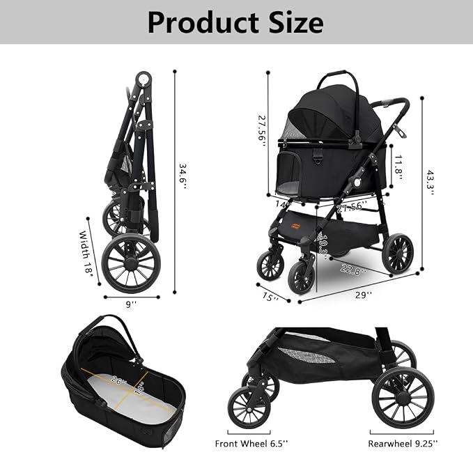 Dog Cat Stroller, Foldable 4 Wheels Dog Stroller - Image 5