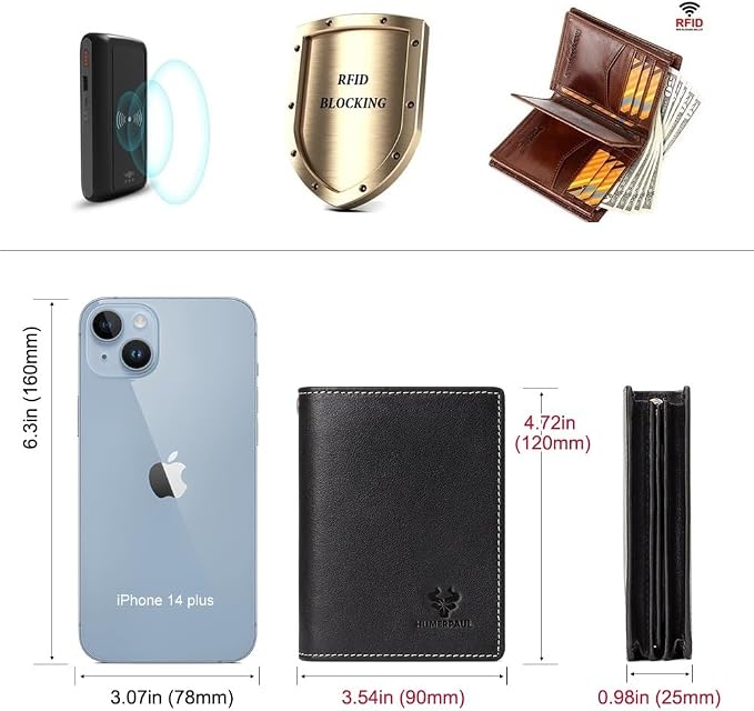Holder for AirTag Men's Wallet Genuine Leather Purse RFID Blocking Bifold - Image 5