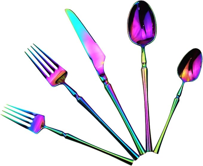 Gugrida 20 piece Rainbow Flatware Set 304 Stainless Steel Fork Spoon Cutlery by Gugrida