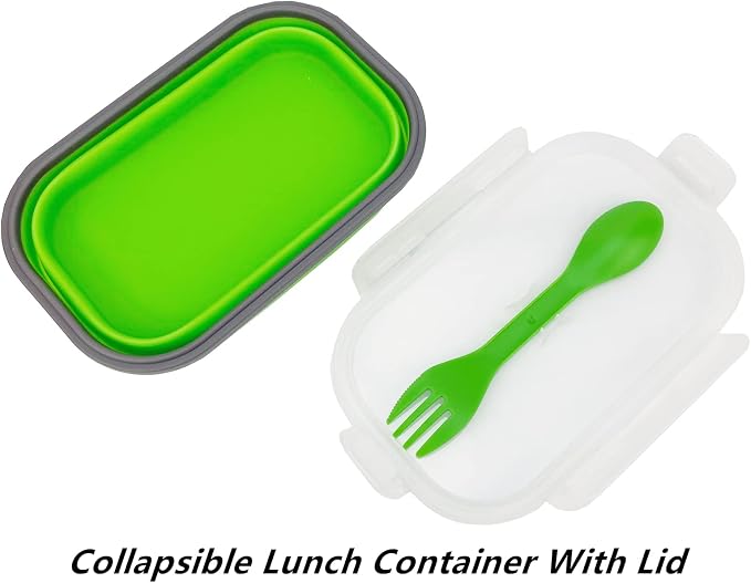 Green Food Grade Silicone Lunch Container Bento Box, Collapsible Food Storage - Image 4