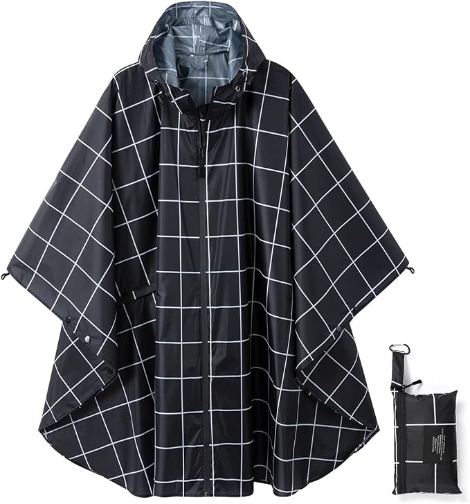 Rain Poncho Jacket Coat Hooded Zipper Style by salamra