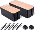 2 Pack Large Cable Management Box – Wooden Style Cord Organizer Box and Cover by Chouky