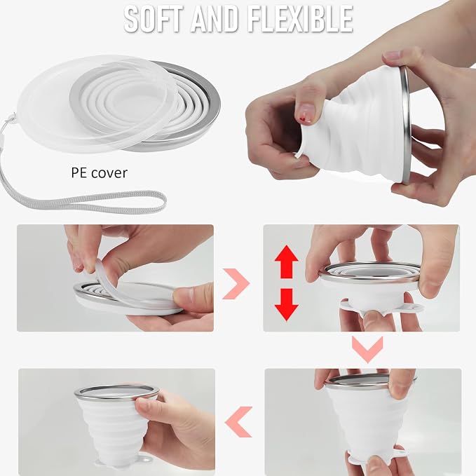 JBER Silicone Collapsible Travel Cup, 4 Pack Silicone Folding Camping Cup - Image 6