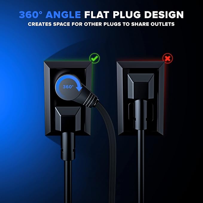 Maximm Cable 3 Ft 360° Rotating Flat Plug Extension Cord/Wire, 16 AWG Multi 3 - Image 7