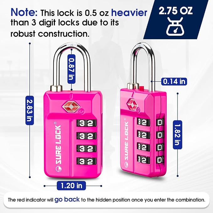 SURE LOCK TSA Approved 4-Digit Resettable Combination Luggage Locks - Image 8