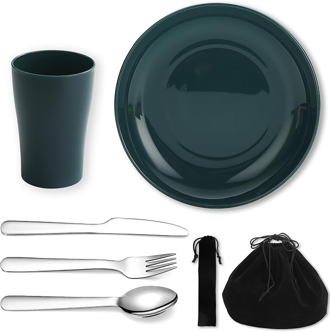 Evanda Camping Cutlery Set, Reusable Light Weight Mug, Plate and Stainless by Evanda