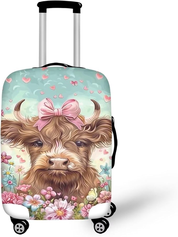 Highland Cow Suitcase Cover Flower Suitcase Protector Fits 18-21 Inch Luggage by Dremagia