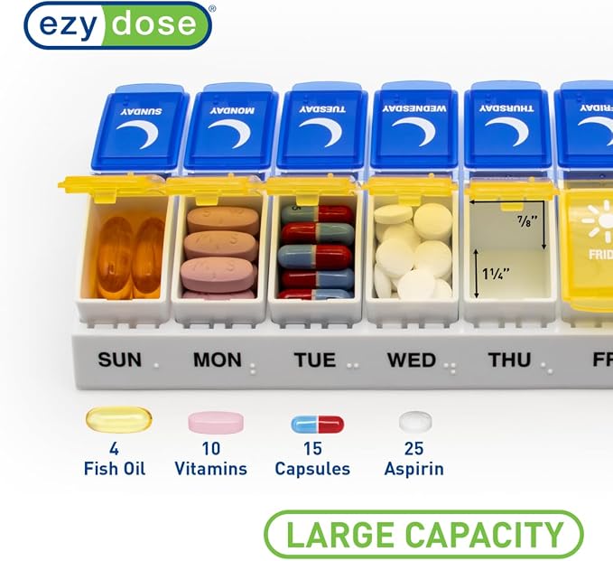 EZY DOSE Weekly AM/PM Pill Organizer, Daily Vitamin Container and Medicine Box - Image 3