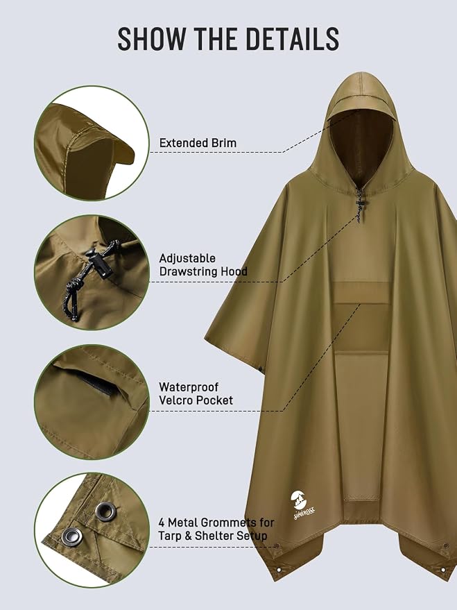SaphiRose Extra Thick Hooded Rain Poncho Double Layer Waterproof Raincoat Jacket - Image 4