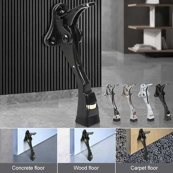 6 Packs Black Door Stops, Heavy Duty Kickdown Door Stopper, One Touch - Image 5