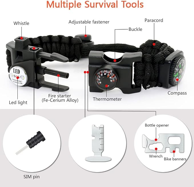 20 in 1 Survival Paracord Bracelet Adjustable Gear Kit - Image 2