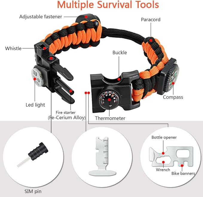 20 in 1 Survival Paracord Bracelet Adjustable Gear Kit - Image 2