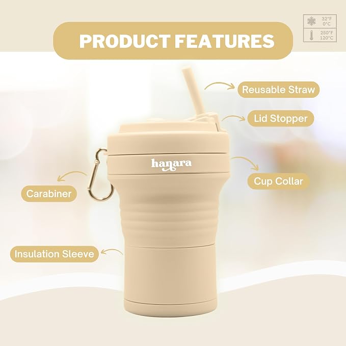 Collapsible Cup with Reusable Straw – 18 Oz, Portable Travel Mug, Leak-Proof - Image 2