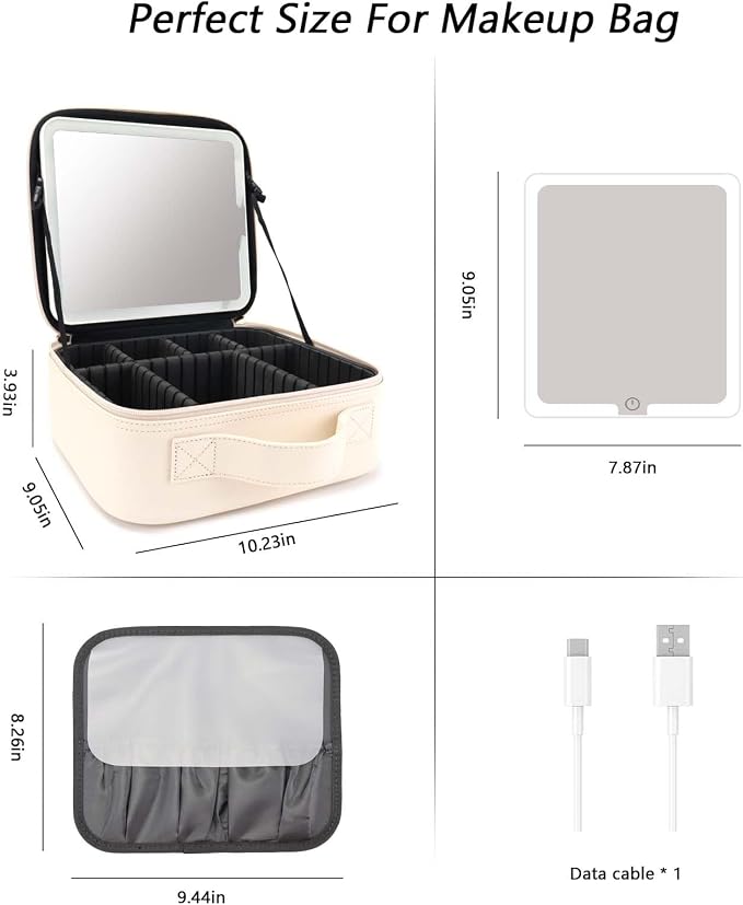 Travel Makeup Bag with LED Mirror Travel Makeup Organizer with 3 Lighted - Image 7