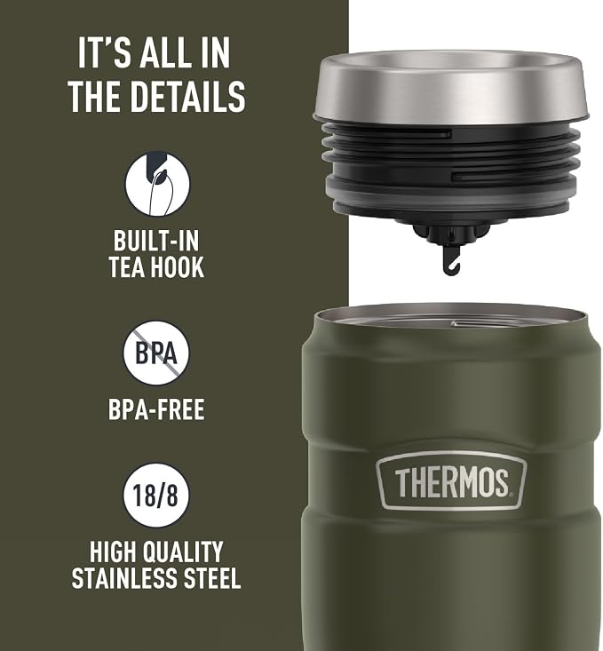 THERMOS Stainless King Vacuum-Insulated Travel Tumbler, 16 Ounce, Army Green - Image 4